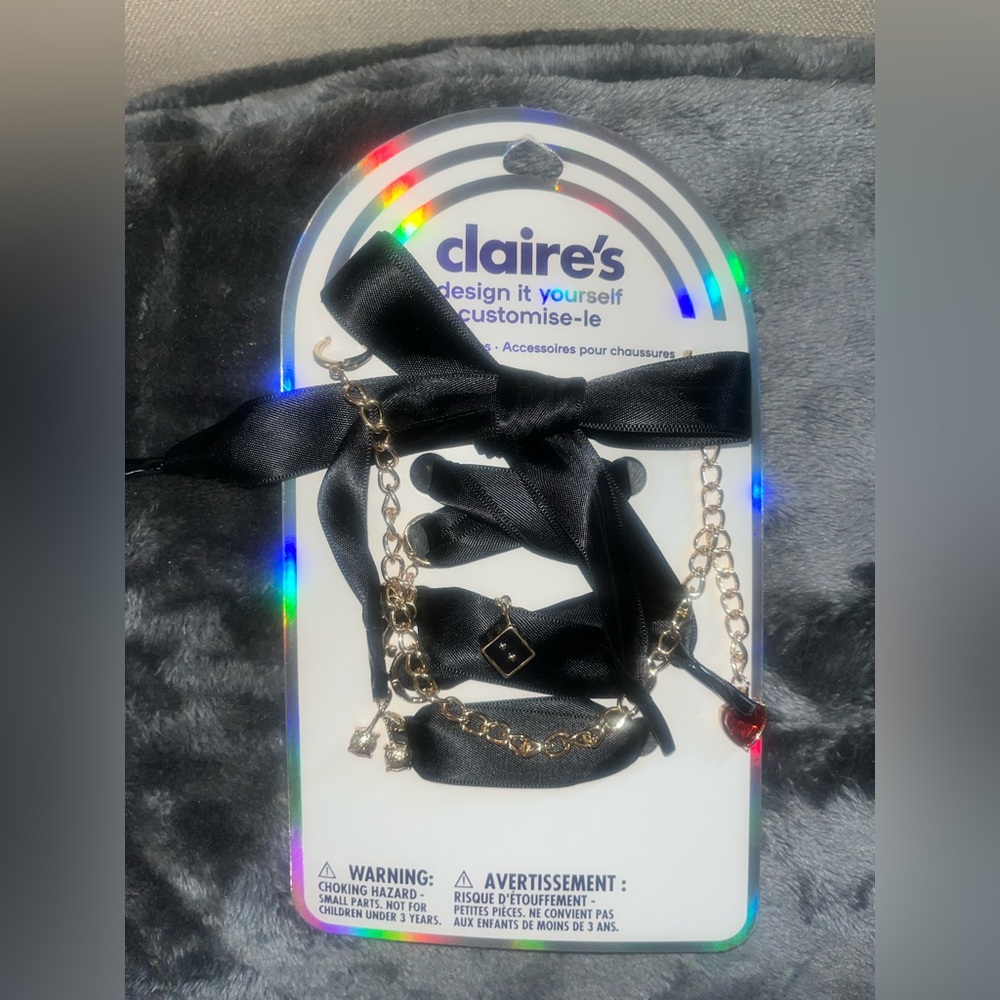 Claire's Black Ribbon and Gold Charm Layered shoestring Set with Red Heart